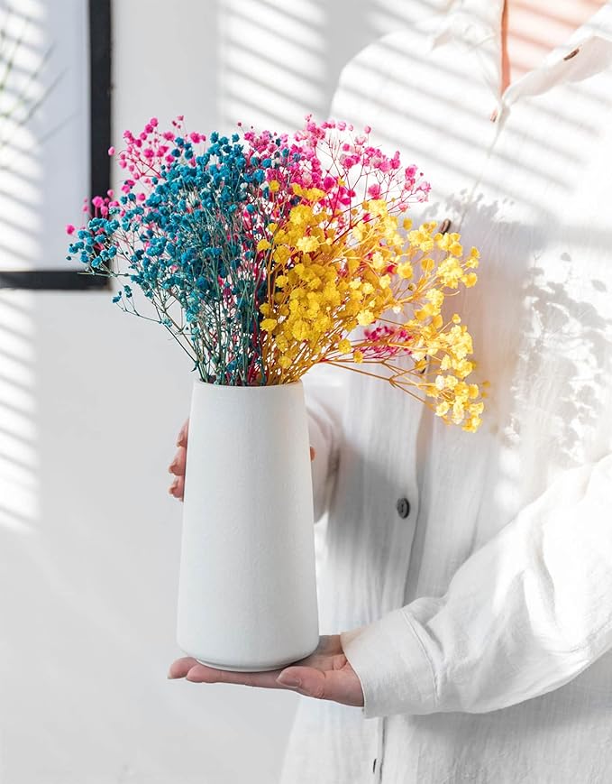 Bright White Vase - 8" Big White Ceramic vase for Flower, Boho Vases for Pampas Grass, Minimalist Modern vases for Home Decor, Table Shelf Living Room Farmhouse Decor