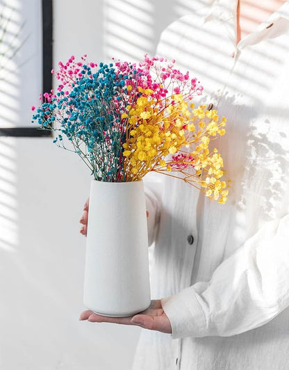 Bright White Vase - 8" Big White Ceramic vase for Flower, Boho Vases for Pampas Grass, Minimalist Modern vases for Home Decor, Table Shelf Living Room Farmhouse Decor