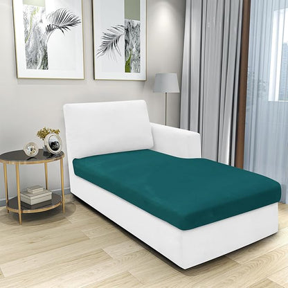 MAXIJIN 1 Piece Velvet Chaise Cover Stretch Sectional Couch Covers for L Shaped Sofa Fitted Soft Chaise Lounge Cushion Cover Sofa Slipcover with Elastic Bottom (Chaises Cover, Blackish Green)