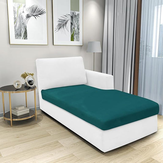 MAXIJIN 1 Piece Velvet Chaise Cover Stretch Sectional Couch Covers for L Shaped Sofa Fitted Soft Chaise Lounge Cushion Cover Sofa Slipcover with Elastic Bottom (Chaises Cover, Blackish Green)