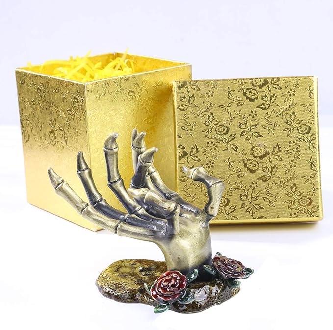 YU FENG Gothic Rose Skeleton Hand Jewelry Holder for Halloween Decor Rings Necklaces and Jewellery Accessories Hand Form Display Holders for Women Gift