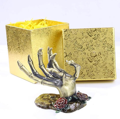 YU FENG Gothic Rose Skeleton Hand Jewelry Holder for Halloween Decor Rings Necklaces and Jewellery Accessories Hand Form Display Holders for Women Gift