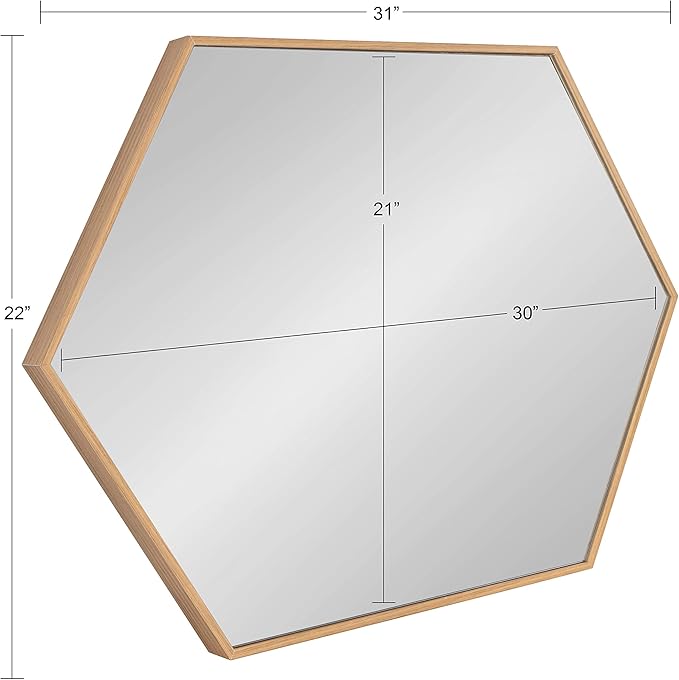 Kate and Laurel Rhodes Modern Hexagon Wall Mirror, 22 x 31, Natural Teak, Chic Geometric Mirror for Wall