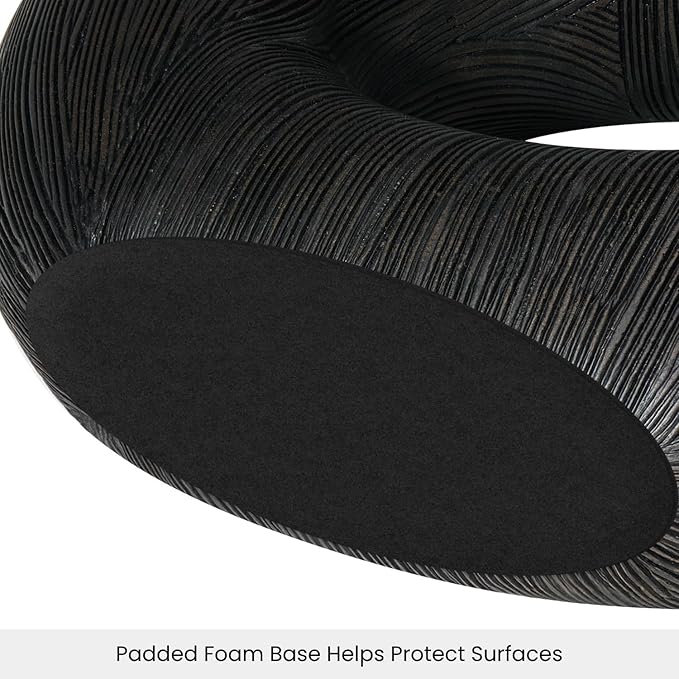 Torre & Tagus Black Donut Vase for Flowers - 9 Inch Tall Textured Vases for Centerpieces, Sculptures Home Decor & Abstract Sculptures Home Decor for Shelf Decor Aesthetic (Alma Black Flower Vase)