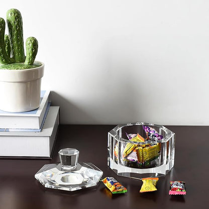 Crystal Candy Dish with Lid Hand-Cut Home Decorative Jewelry Box/Jar W 5" x H 5" with Multi-faceted, Comes With Gift Box