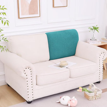 Smiry Waterproof Couch Cushion Covers, Stretch Jacquard Thick Sofa Cushion Covers, Washable Seat Slipcover Elastic Furniture Protector for Pets, Kid (Back Cover L, Peacock Green)