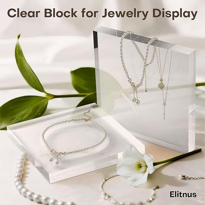 Clear Acrylic Display Block – Solid Polished Plexiglass Riser for Jewelry, Figurines, Retail Showcase & Home Decor – Sturdy Acrylic Cube Stand (8" x 8" x 1")