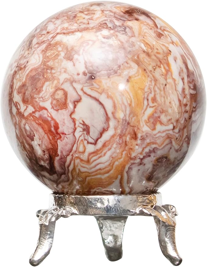 Crocon 45mm Rosetta Jasper Stone Sphere Ball with Metal Stand 1400+ Carats Gemstone Ball Healing Sphere Sculpture Figurine for Fengshui Divination Home Decoration Photography Crystal Sphere