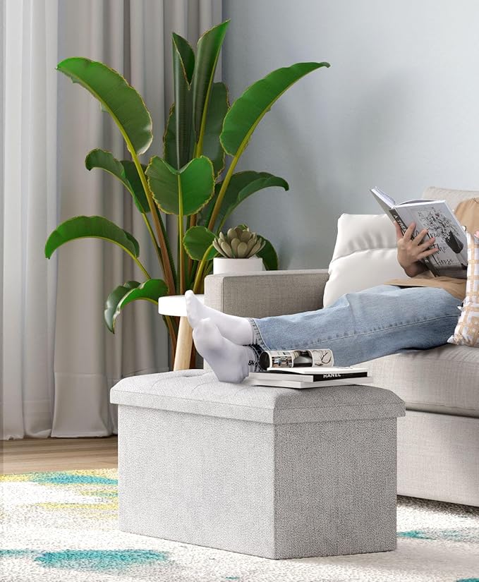 Folding Storage Ottoman Bench, Multi-Functional Ottoman Foot Rest, End of Bed Bench, Storage Chest for Living Room, Bedroom, Hallway, Entryway, Holds Up to 600 lbs (Dark Gray, 30 Inches)