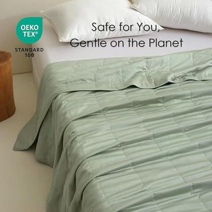 EP Mode Lightweight Quilt Blanket for Summer, Viscose from Bamboo Fabric & Filling, Natural, Breathable & Machine Washable- Sage Green, King