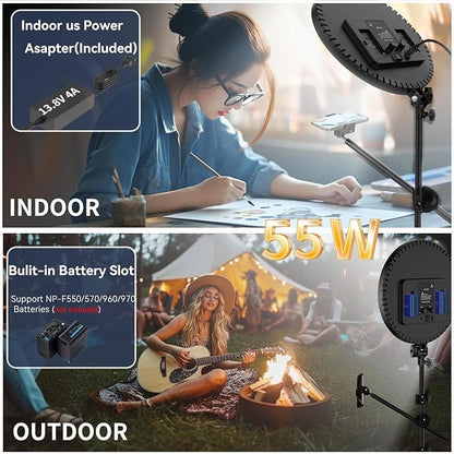 Large Ring Light Professional 55W with 72" Tripod Stand,Full-Screen Selfie Ring Light All-Purpose Stand for Live Stream, YouTube, TikTok, Video Recording with Remote (red-001,13)