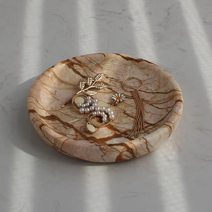 Natural Marble Travertine Ring Dish Jewelry Tray 5.5" for Women, Marble Trinket Dish for Key Earring Nightstand, Mother's Day Engagement Birthday Gift - Pink Marble