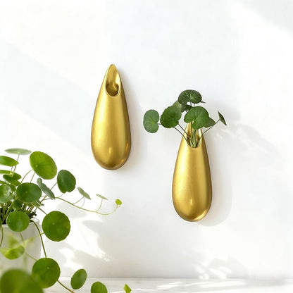Sculptural Wall Ceramic Vase — 2 Pack Gold Hanging Sconce Vase | Turn Flowers into Art — Decorative Ceramic Wall Sconce for Single Stem Displays