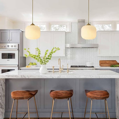 KCO Lighting Modern Gold White Glass Pendant Light Contemporary Brass Metal Kitchen Island Dining Pendant Light Industrial Large Globe Pendant Lamp 1-Light Round Ball Hanging Lighting Fixture