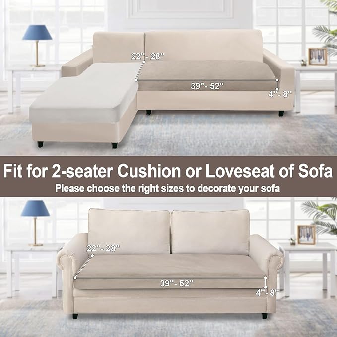 NAISI Couch Cushion Covers 1 Piece Velvet Stretch Loveseat Cover or 2 Seat Sofa Cover Soft Individual Couch Covers for Sectional Sofa(1 PC for 2-Seat Cushion or Loveseat,Taupe)