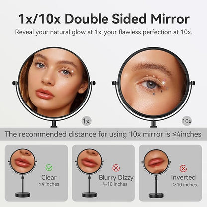 Nicesail 19 Inch Tall Makeup Mirror with 10X Magnification, 8 Inch Magnifying Mirror Tabletop with Pedestal, Height Adjustable Black (8 Inch, 10X)
