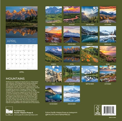 Mountains Wall Calendar 2026 | Nature Calendar | 12" x 24" Open | Giftable Scenic Calendar 2026 | Thick & Sturdy Paper for Organizing & Planning | Pacific Waters Press (Mountains)