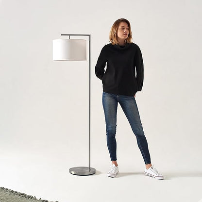 Brightech Montage Modern Floor lamp, LED Floor Lamp for Living Rooms & Offices - Tall Standing Lamp for Bedroom Reading - Corner Pole Lamp for Contemporary Home Decor - Satin Nickel