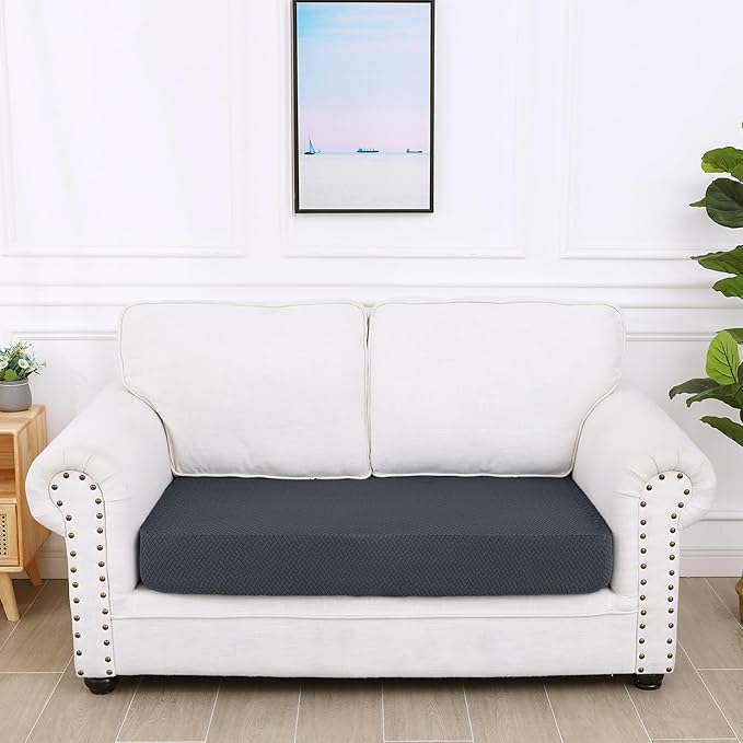 Smiry Waterproof Couch Cushion Covers, Stretch Jacquard Sectional Couch Covers, L Shape Chaise Lounge Sofa Slipcover, Washable Elastic Furniture Protector for Pets, Kid (Medium, Dark Grey)