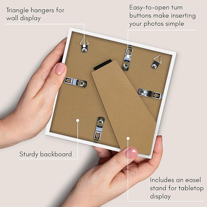 Americanflat 6x6 Picture Frame with Shatter-Resistant Glass - Use as 4x4 Frame with Mat or Display 6x6 Photo Without Mat - Streamline Collection - Square Frames for Tabletop or Wall - White