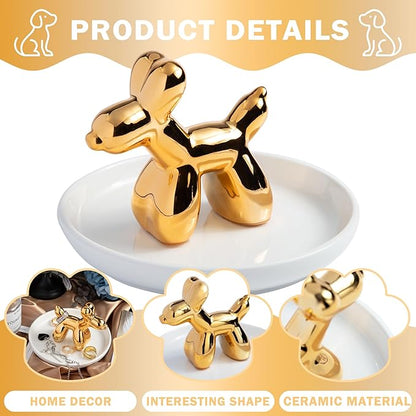 OSOPOLA Ceramic Golden Dog Jewelry Tray - Decorative Ring Holder Dish Key Tray Cute Jewelry Plate Trinket for Earrings,Necklaces,Women,Home Decor,Christmas Birthday Mother's Day Gifts HE02DG