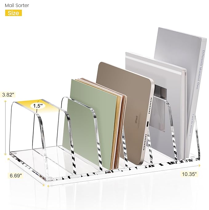 YUXUN Desk File Organizer,6-Section Acrylic Desk Organizer,Vertical File Sorter Holder Organization for Office School & Classroom (Clear - 1Pack)