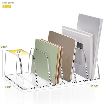 YUXUN Desk File Organizer,6-Section Acrylic Desk Organizer,Vertical File Sorter Holder Organization for Office School & Classroom (Clear - 1Pack)