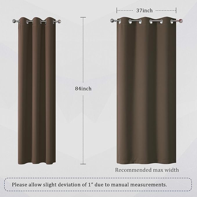 DUALIFE Brown Curtains 84 Inches Long Coffee Color Blackout Curtains with Grommet Thermal Insulated Room Darkening Solid Widow Curtain Panels/Drapes for Bedroom 42x84 Inch 2 Panels