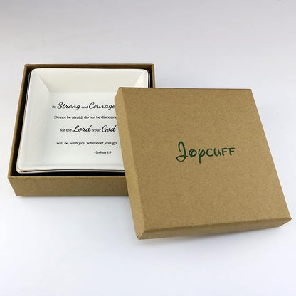 JoycuFF Christian Gifts for Women Inspirational Religious Jewelry Trinket Dish Birthday Gifts for Sister Daughter Mother Aunt Christians Be Strong and Courageous Ring Holder