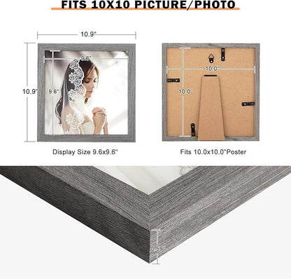 10x10 Frame Distressed Gray, Rustic 10x10 Picture Frame Grey, Art Pic Poster Frame, 10 by 10 Gallery Family Concert Portrait Photo Frame Anniversary/Birthday/Wedding/Thank you/Christmas Gift