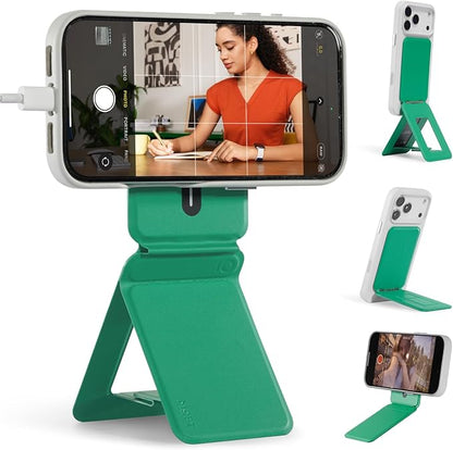 MOFT Phone Tripod Stand Selfie Stick for iPhone, Multi-Angles iPhone Stand, Lightweight & Portable Phone Holder, Strong Magnets, MOVAS Vegan Leather, Travel Essentials, Oz Green (Without Card Slot)