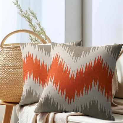 Fall Orange Grey Pillow Covers 24x24 Set of 2 Abstract Chevron Striped Vitage Decorative Throw Pillows Outdoor Linen Rustic Farmhouse Pillowcase with Zipper Cushion Cover Decor for Home Sofa Couch Bed