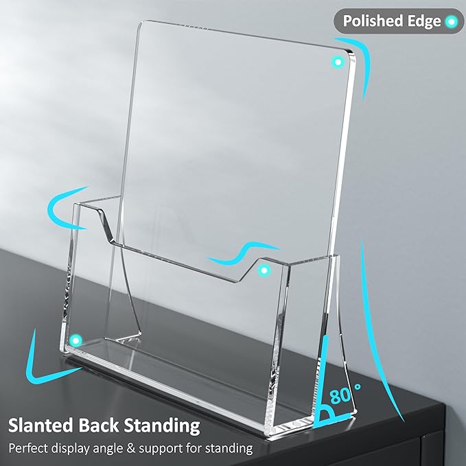 Acrylic Brochure Holder 8.5 x 11 inch 4 Pack, Clear Acrylic Plastic Flyer Holders for Literature Magazine Pamphlet Booklet Menu Journals Display Stand Desk Holder Countertop Organizer