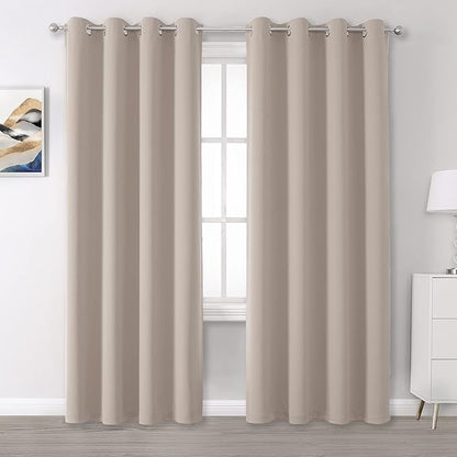 DUALIFE Blackout Curtains 96 Inches Long for Bedroom Thermal Insulated Curtain Panels with Grommet Room Darkening Widow Drapes/Draperies 52x96 Inch 2 Panels Light Taupe