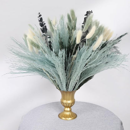 N&T NETING 100Pcs Grey Pampas Grass Decor Natural Dried - Gray Pampas Grass Bunny Tails Eucalyptus Leaves Gray Flowers for Centerpieces Rustic Living Room Home Wedding Boho Modern Decor(17.5 Inch)