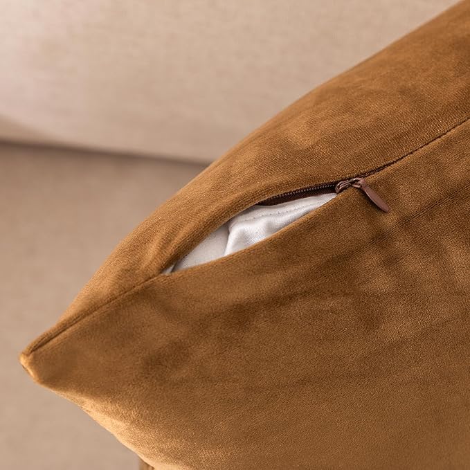 NiNi ALL Decorative Throw Pillow Covers Velvet 28x28 Inch Pack of 2 Brown Cushion Covers Soft for Couch Sofa Bedroom Living Room Outdoor
