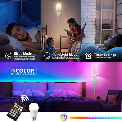 Battery Operated Wall Sconces Set of Two, with Remote Control, Dimmable, 4 Color Temperatures, RGB, Timer, Wireless Rechargeable Wall Light for Living Room, Bedroom, Fireplace, 23.6 Inch, Chrome