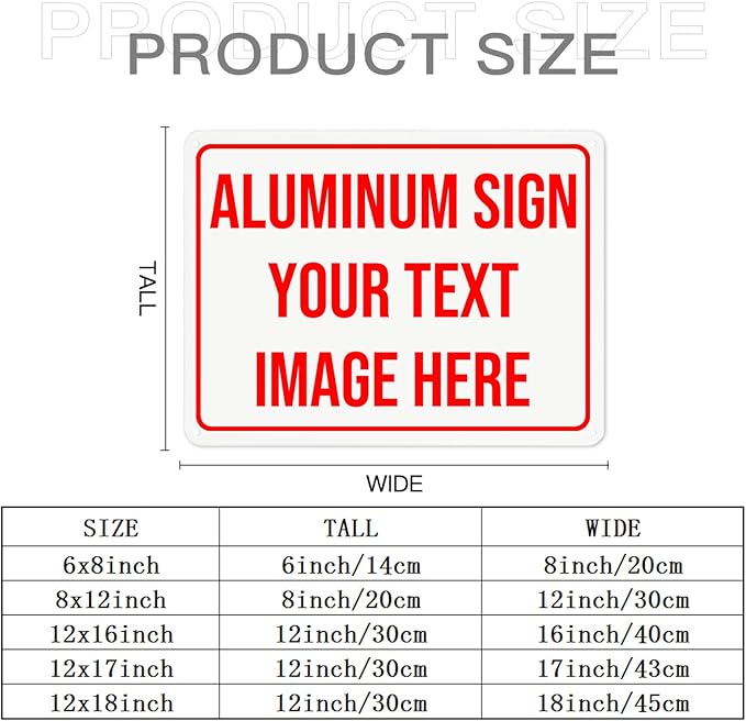 Bulk Custom Aluminum Outdoor Metal Sign, Customized Personalized Signs Add Text Logo Image For Garden Office Business Farm Home Bar Indoor Outdoor 12x18