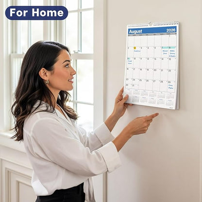 Dunwell 2026 Large Wall Calendar 12x17, Blue, Big Grid 12 x 17 Hanging Monthly Calendar with Large Daily Blocks, Premium Paper, Jan–Dec 2026