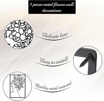 CHENGU 3 Pieces Metal Minimalist Abstract Woman Wall Art Line Drawing Wall Art Decor Single Line Female Home Hanging for Kitchen Bathroom Living Room