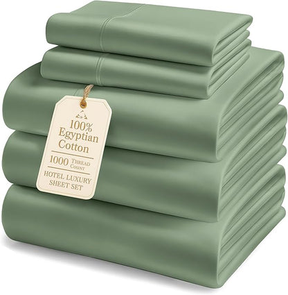 LANE LINEN Split King Sheets for Adjustable Beds - 1000 Thread Count, 5PC Sheets Set, 100% Egyptian Cotton, Cool Breathable & Soft, 2 Fitted Fits Upto 15" Deep Pockets - Iceberg Green