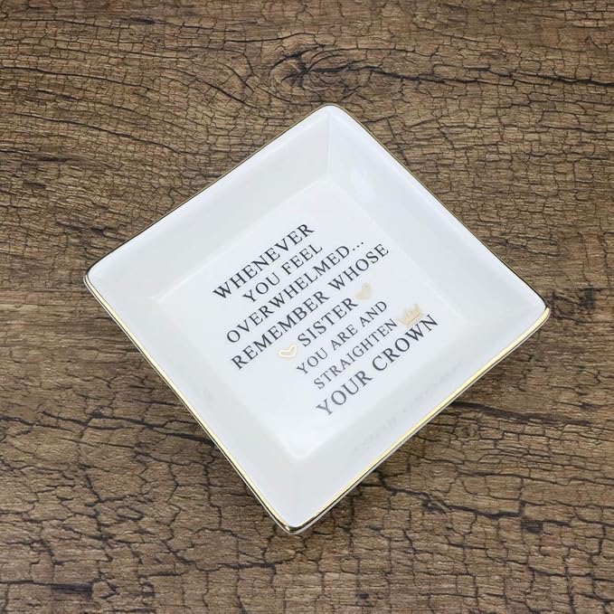 JoycuFF Inspirational Gift for Sister - Sister Gifts for Birthday, Christmas, Mother's Day - Trinket Dish Decorative Ring Dish Jewelry Tray Home Decor