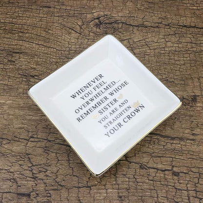 JoycuFF Inspirational Gift for Sister - Sister Gifts for Birthday, Christmas, Mother's Day - Trinket Dish Decorative Ring Dish Jewelry Tray Home Decor