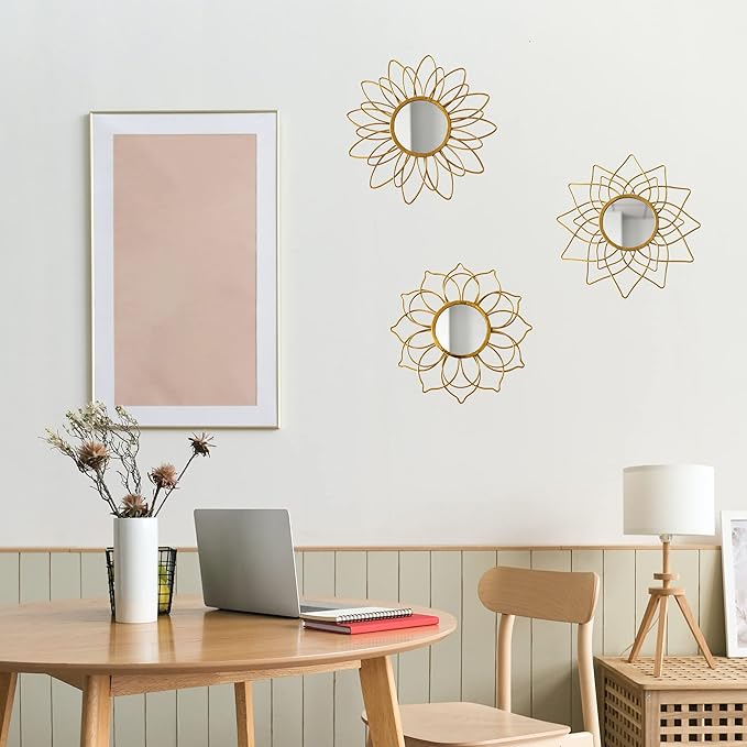 Champagne Gold Round Mirrors for Wall Pack of 3 - | 9 inch Decorative Mirrors for Christmas Wall Decor& Vintage Room Decor | Circle Mirror Modern for Women & Moms