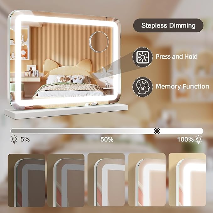 STARLEAD 19" x 14" Makeup Mirror with Lights and 10X Magnification, 3-Color Dimmable LED Lighting & Touch Control, USB Charging Port for Travel/Dressing Room