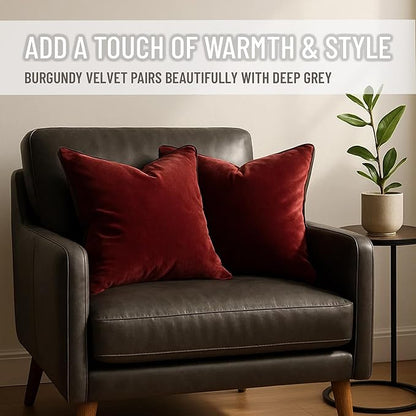 2 Pack Velvet Decorative Throw Pillow Covers, 12"x20", Burgundy, Solid, Modern, Contrast Piping, Indoor Use, Bedroom & Living Room