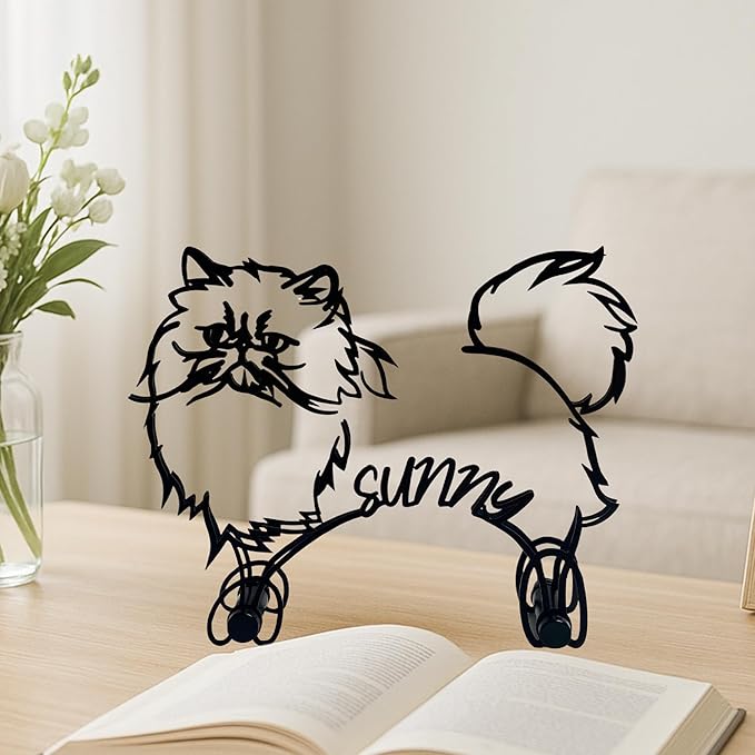 Personalized Bengal Cat Abstract Metal Sculpture Custom Name Minimalist Metal Line Art Desk Decor Cat Enthusiasts Living Room Coffeeshop Wall Anniversary New Year Gift