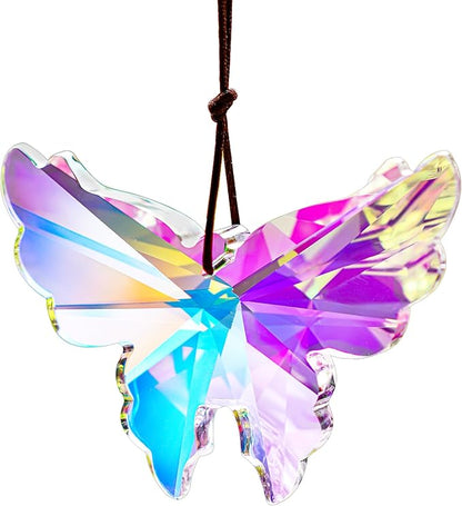 76mm Crystal Hanging Butterfly Prism Suncatcher,Rainbow Glass Butterfly Sun Catcher,AB Prism Hanging Crystals for Window Garden Home Christmas Decor