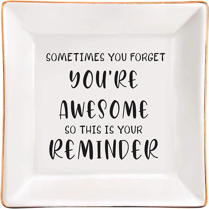 SUNBMO Sometimes You Forget You are Awesome - Thank You & Birthday Gifts, Inspirational Gifts for Women, Friends, Coworkers, Boss & Employee - Ceramic Jewelry Trinket Dish
