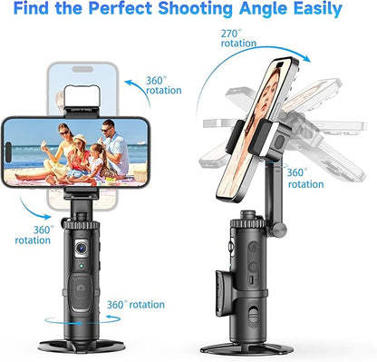 Auto Face Tracking Tripod 360° Rotating Auto Tracking Phone Holder with Remote and Gesture Control,No App, for Live Video Recording Tiktok Live Vlog Streaming Video,Rechargeable Battery
